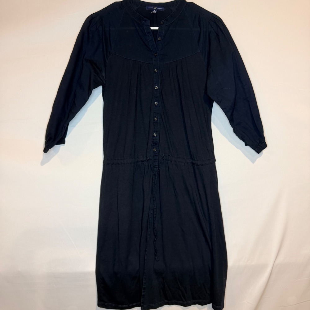 Gap Womens Navy Blue Button Front Drawstring Waist Shirt Dress Size S